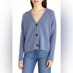 Cameron Ribbed Cropped Cardigan Sweater in Coziest Yarn, Serene Blue, Medium